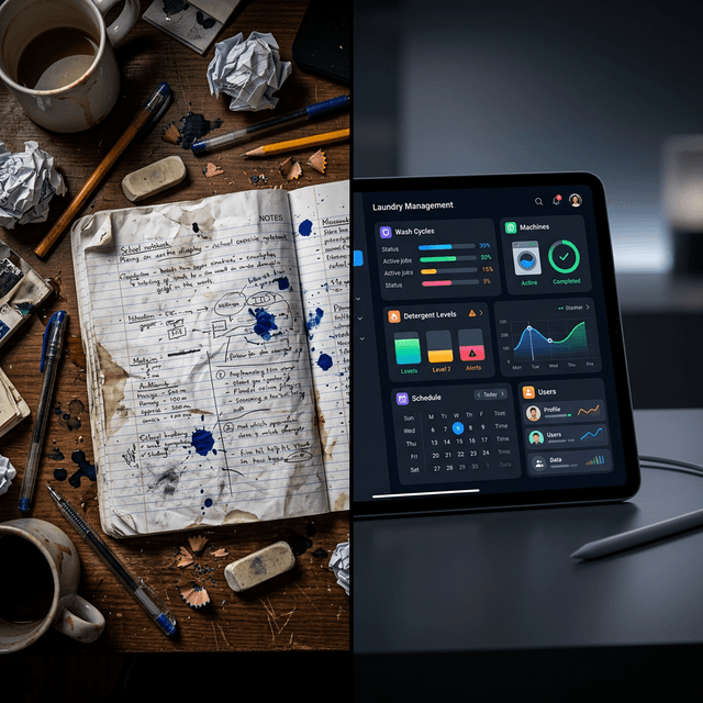 Buku Tulis Manual vs Aplikasi Kasir Laundry