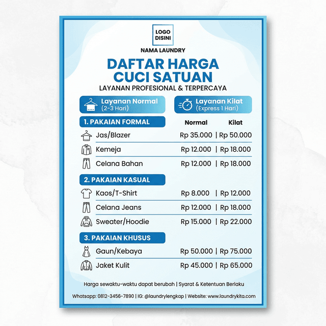 Template Label Harga Cuci Satuan Laundry