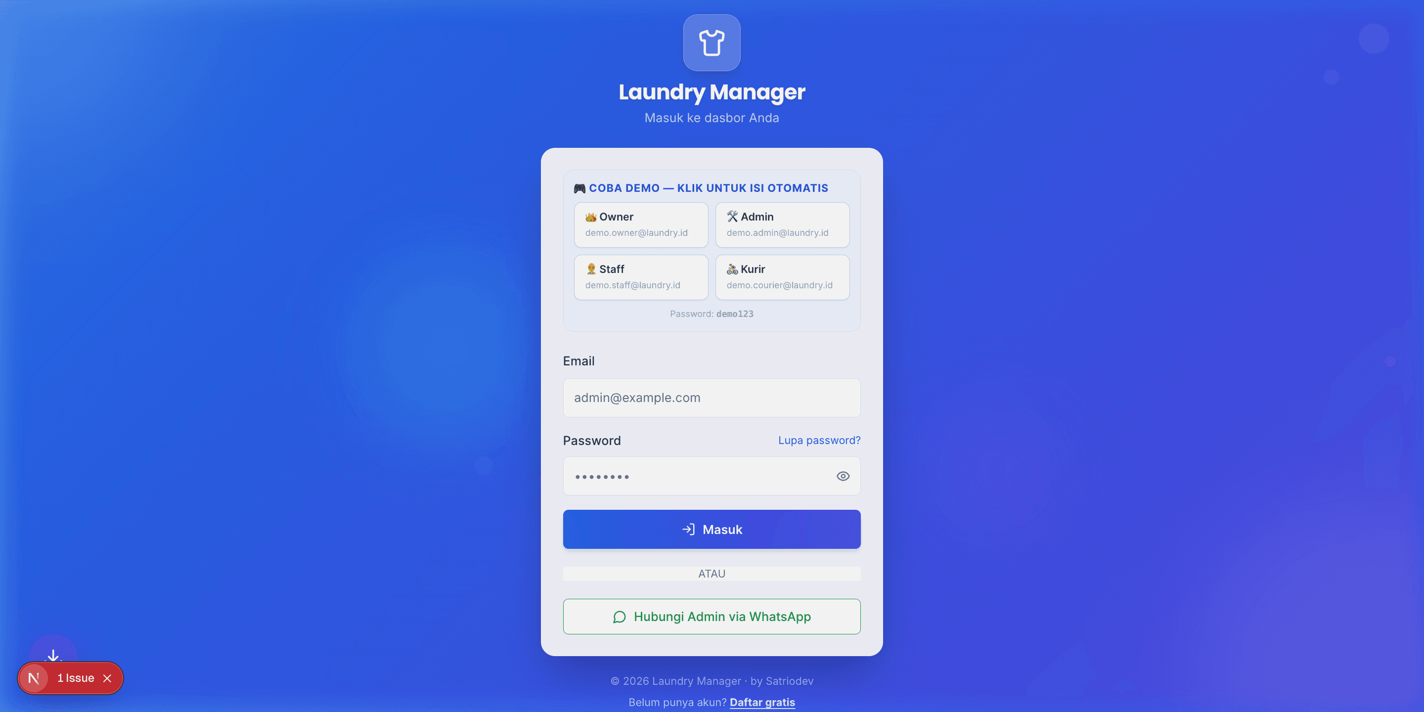 Halaman Login Laundry Manager