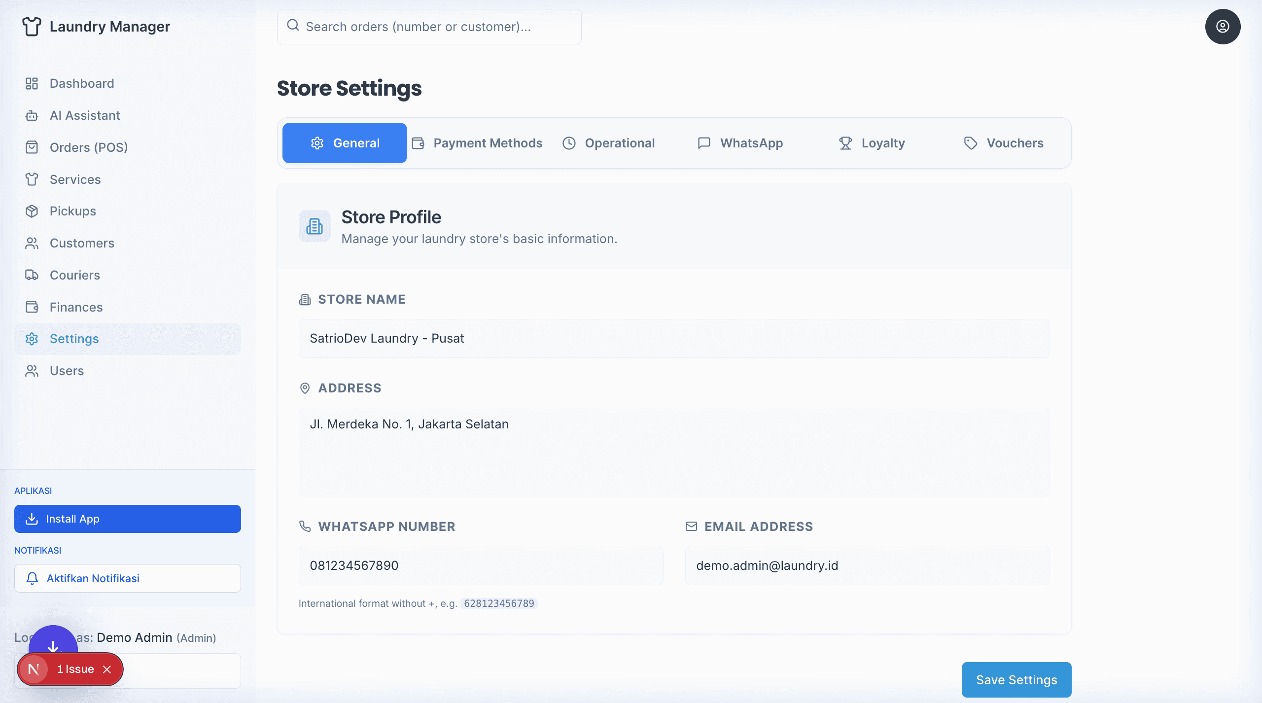 Halaman Pengaturan (Settings)